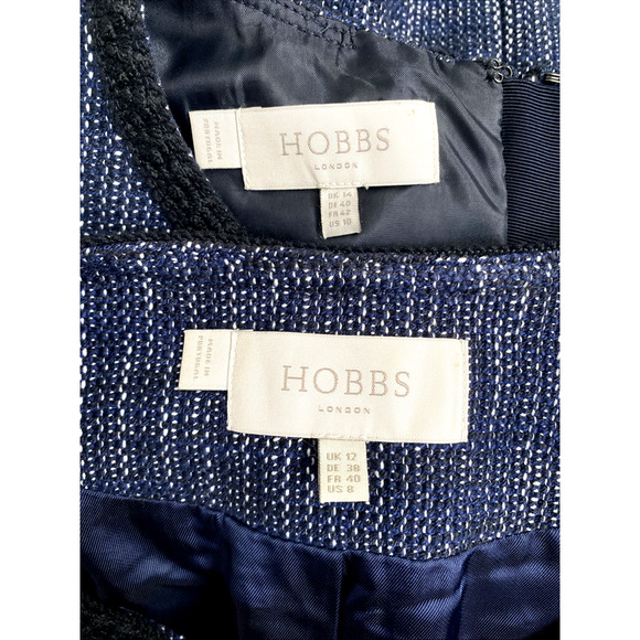 HOBBS Natalie Dress Sleeveless Tweed Navy Blue Jacket Blazer Set Suit Sheath M - Picture 11 of 12